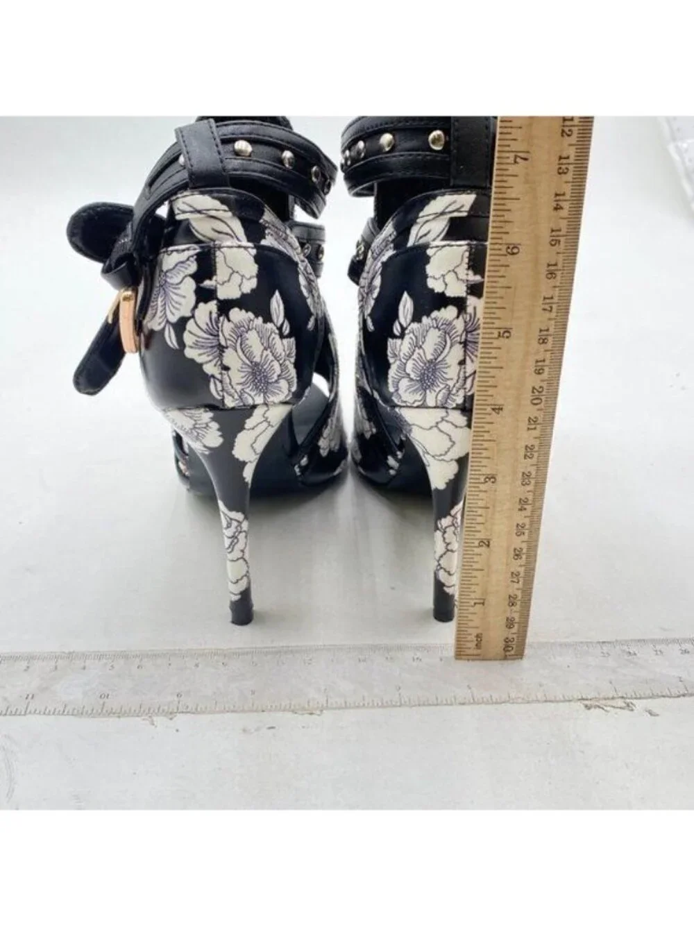 XYD Women Peep Toe Ankle Bootie High Heels Buckled Double Straps Cutout Flower